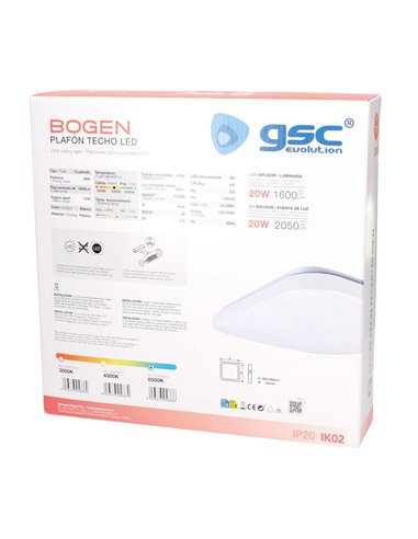 Ceiling ceiling Level 20W 6000K 1760lm white square