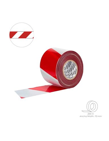 Cinta Señalización Polietileno Roja/Blanca Rollo 70 mm. x 200 Metros