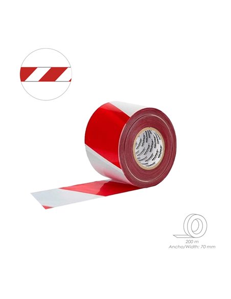 Cinta Señalización Polietileno Roja/Blanca Rollo 70 mm. x 200 Metros