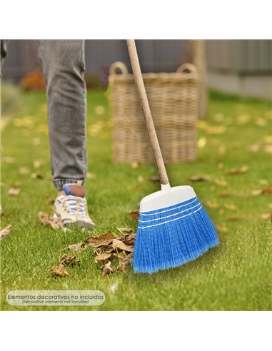 Escoba Jardin Azul Con Cordones Sin Mango, Escoba Terrazas, Terrazas, Cocheras, Calles,