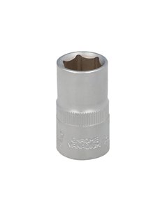 Llave Vaso 1/2" Hexagonal 15 mm. Perfil de 6 caras. Acero Cromo Vanadio, Aristas Redondas