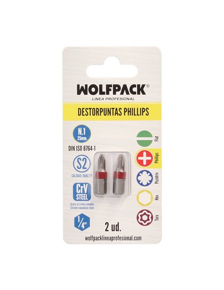 Puntas Largas Destornillador Phillips Nº 1 (2 Piezas). Acero S2 al Cromo Vanadio. Puntas Hexagonales, Destorpuntas,