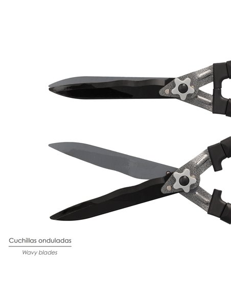 Tijera Podar Setos 2 Manos Aluminio 63 cm. Hojas Acero Antiadherente, Mango TPR, Ajuste Corte