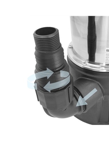 Bomba Aguas Sucias Sumergible Inoxidable 1.300 W. 25.000 lts/hora, Profundidad 7 Mts, Elevación 11 mts. Particulas max. Ø 38 mm.