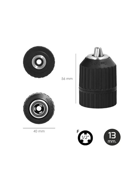 Portabrocas Sin Llave Nylon 1/2" Hembra Ø 13mm.  Sin Llave Portabrocas, Autoajustable