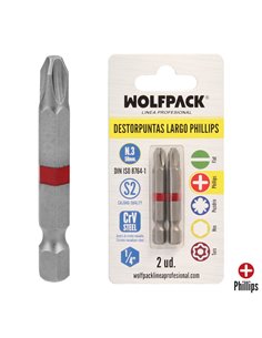 Puntas Largas Destornillador Phillips Nº 3 (2 Piezas). Acero S2 al Cromo Vanadio. Puntas Hexagonales, Destorpuntas,