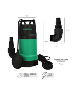 Bomba Aguas Sucias Sumergible 950 W. 14.000 lts/hora, Profundidad 7 Mts, Elevación 10 mts. Particulas max. Ø 30 mm. 2