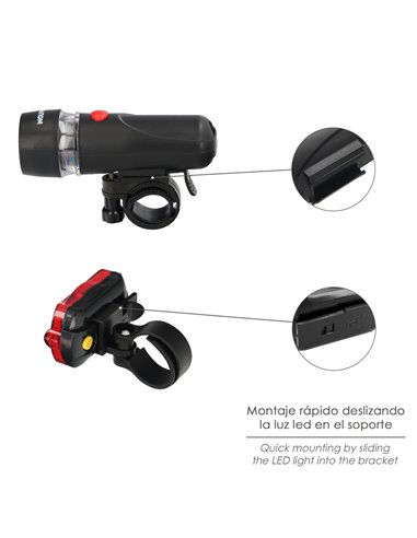 Kit Luces Led Delantera y Trasera Para Bicicleta / Patinete. Funcionamiento a Pilas.