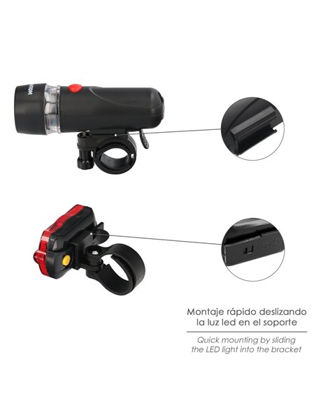Kit Luces Led Delantera y Trasera Para Bicicleta / Patinete. Funcionamiento a Pilas.