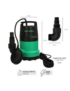 Bomba Aguas Limpias Sumergible 400W. 8.000 lts/hora, Profundidad 5 Mts, Elevación 5,5 mts. 2