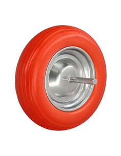 Rueda Carretilla Obra / Jardin Maciza Llanta Acero "Plus" Naranja Impinchable, Rueda Carretilla Con Eje Ø 19 mm Rueda Ø 35 cm