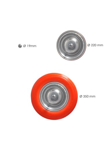 Rueda Carretilla Obra / Jardin Maciza Llanta Acero "Plus" Naranja Impinchable, Rueda Carretilla Con Eje Ø 19 mm Rueda Ø 35 cm