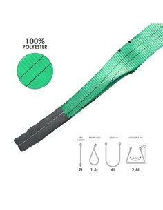 Eslinga Plana Doble Banda 2.000 Kg. Factor Seguridad 7:1, Longitud: 2 Metros Ancho 6 cm. 100% Poliester. Color Verde 2
