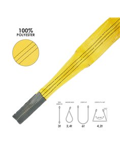 Eslinga Plana Doble Banda 3.000 Kg. Factor Seguridad 7:1, Longitud: 3 Metros Ancho 9 cm. 100% Poliester. Color Amarilla 2