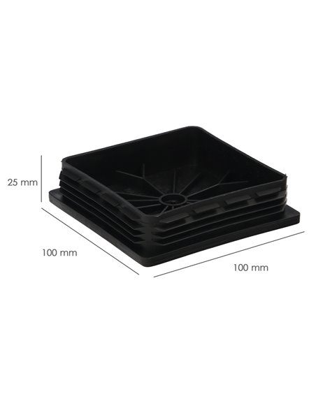 Contera Interior Plastico Cuadrada 100x100 mm. Color Negro. Bolsa 25 Unidades. Contera Mesa, Silla, Muebles, Estanteria