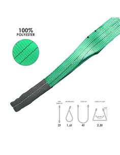 Eslinga Plana Doble Banda 2.000 Kg. Factor Seguridad 7:1, Longitud: 4 Metros Ancho 6 cm. 100% Poliester. Color Verde 2