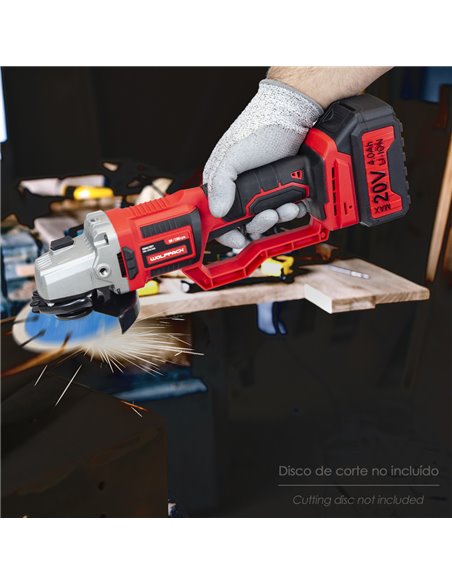 Amoladora A Bateria 20 Volt. Con Bateria 4.0 Ah. Ø 115 mm. 7.000 R.P.M. Mango 3 Posiciones Eje M14 Protector Disco Ajustable