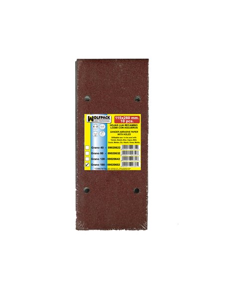 Lija Recambio Con Velcro 115x280 mm. con Agujeros Grano  180 (10 Piezas)