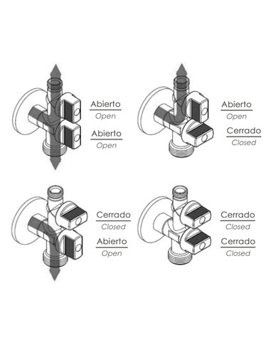 Llave De Escuadra Doble Salida 3/4" y 3/8". Entrada De 1/2". Llave De Paso Doble, Llave Angular Doble, Toma Lavadora Doble.