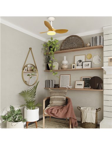 Ventilador LED Stel Mini S Blanco+Madera 20W 1900Lm CCT Dim
