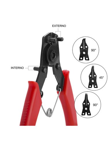 Alicate de puntas intercambiables para arandelas circlip 4-en-1 155mm workpro