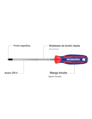 Destornillador phillips ph2 x 38 mm workpro