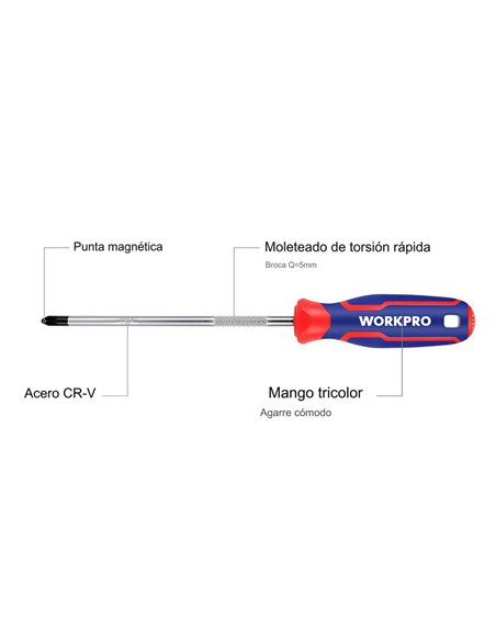 Destornillador phillips ph2 x 38 mm workpro