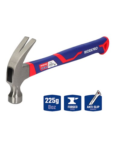Martillo de carpintero de 225g con mango de fibra de vidrio workpro