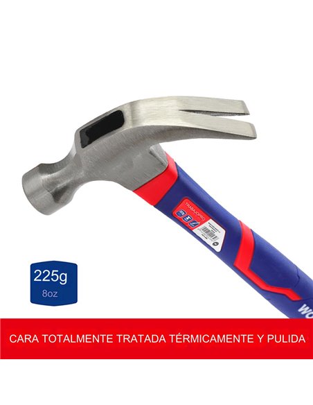 Martillo de carpintero de 225g con mango de fibra de vidrio workpro