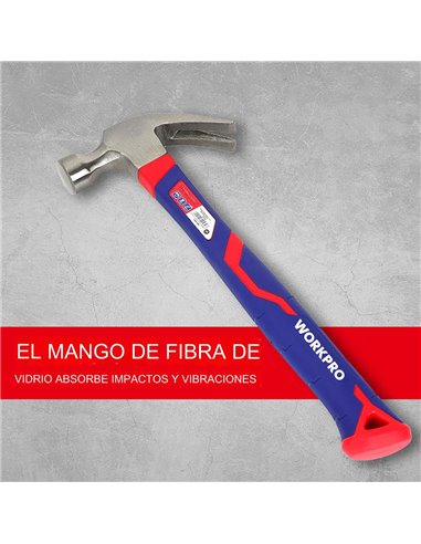 Martillo de carpintero de 225g con mango de fibra de vidrio workpro