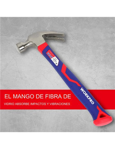 Martillo de carpintero de 225g con mango de fibra de vidrio workpro