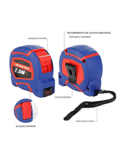 Flexómetro 7,5m x 25mm workpro