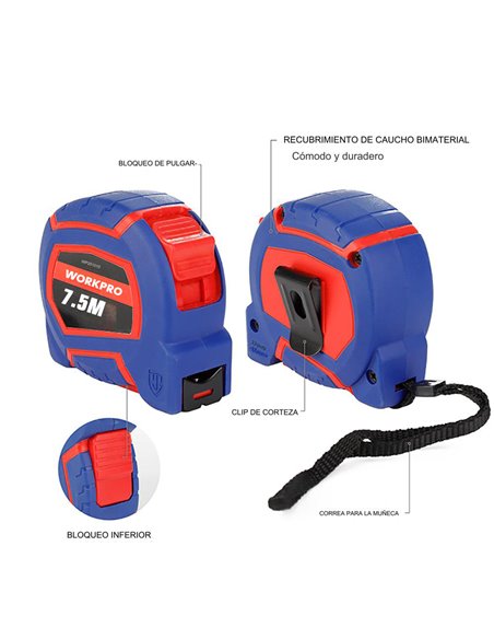 Flexómetro 7,5m x 25mm workpro