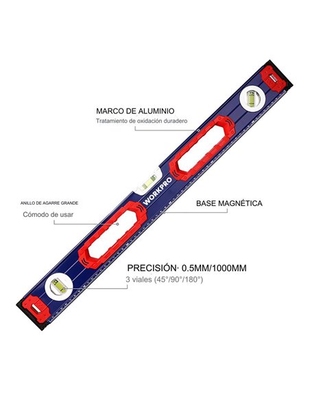 Nivel de burbuja con base mágnetica 60cm workpro