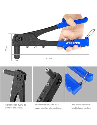 Remachadora de mano de 250mm workpro