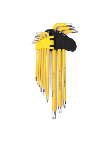 Juego de 9 llaves torx de seguridad de brazo largo workpro