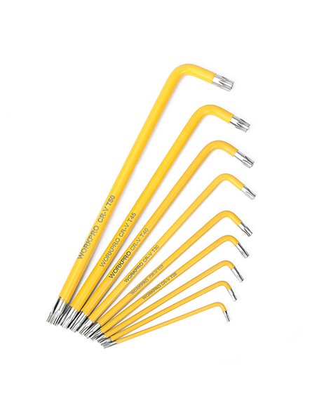 Juego de 9 llaves torx de seguridad de brazo largo workpro