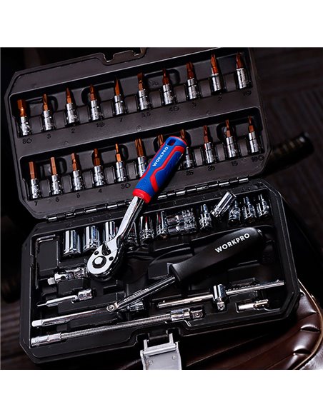 Juego de 46 llaves vaso de 1/4" dr workpro