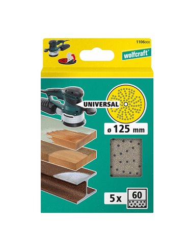 Disco de lijar multiorificio para lijadora excéntrica, ø 125mm, grano 60 1106000 wolfcraft