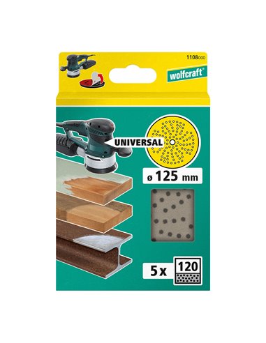 Disco de lijar multiorificio para lijadora excéntrica, ø 125mm, grano 120 1108000 wolfcraft