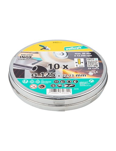 Discos de corte inox ø125 x 1.0 x 22.2mm en caja 8463000 wolfcraft