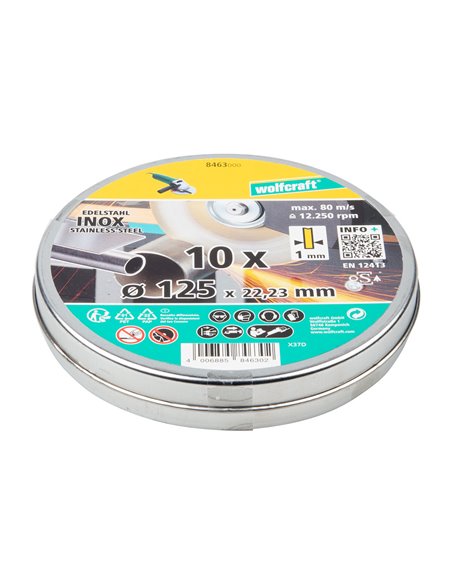 Discos de corte inox ø125 x 1.0 x 22.2mm en caja 8463000 wolfcraft