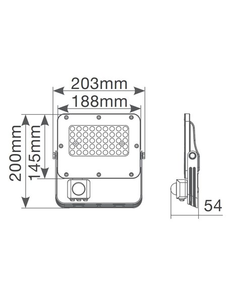 Proyector aluminio LED Belinta con sensor 50W 6500K IP65 Negro
