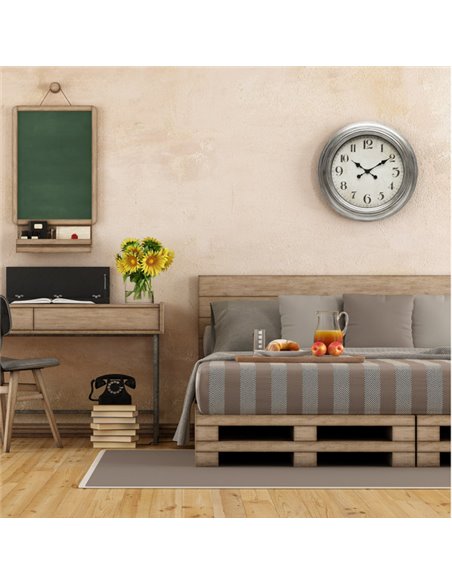 Reloj De Pared Iniko Plata 61d Agujas Retro Gran Tamaño