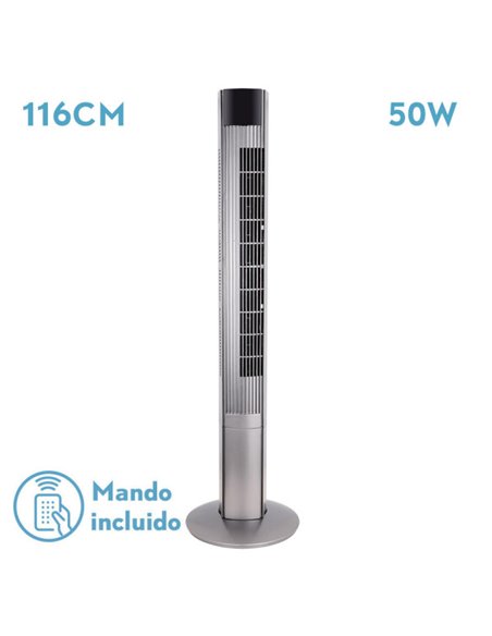 Ventilador De Torre Principe Plata 3vel 50w Remoto  Oscilante Temporizador 116x32x32cm