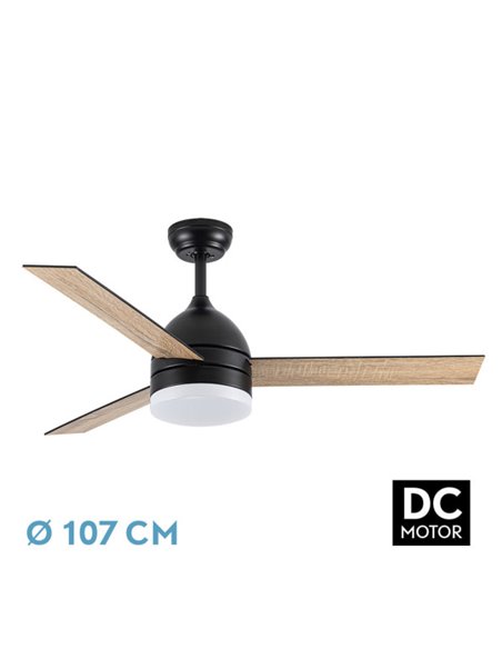 Ventilador Dc Legio 26w Negro 3aspas negro/roble 107d 2950lm 3000-4000-6000k Remoto+memoria+temporizador