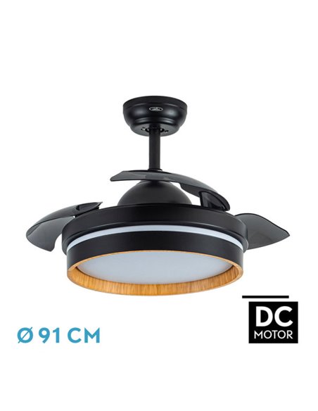 Ventilador Dc Nalon 48w Negro/madera oscura 3aspas 91d 4800lm 3000-4500-6000k Remoto+memoria+temporizador