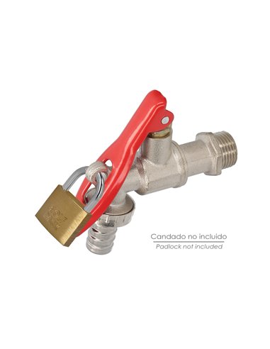 Grifo Esfera 1/2"  Con Sistema De Bloqueo Por Candado Grifo Jardin Exterior, Grifo Con Bloqueo y Conector Manguera