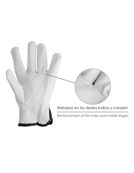 Guantes De Trabajo De Piel Flor De Vacuno, Proteccion Laboral, Riesgos Mecanicos, Guantes De Seguridad De Cuero. Talla 11" (Par)