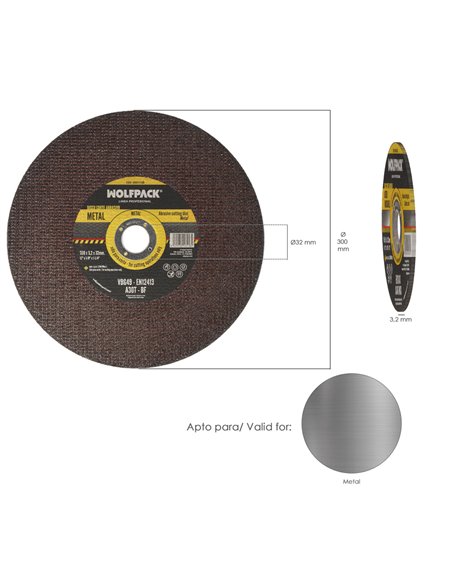 Disco Corte Abrasivo  Metal Ø 300 x Ø 32 mm. Espesor 3,2 mm. Disco Radial / Amoladora Universal Con Todas Las Amoladoras